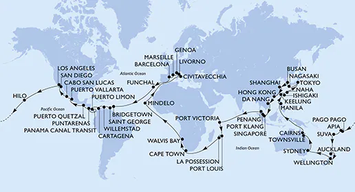 MSC Magnifica molla gli ormeggi: al via la "World Cruise 2026", il viaggio di una vita